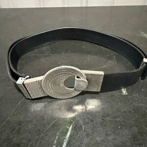 Chico's Black Belt with Intricate Silver Buckle